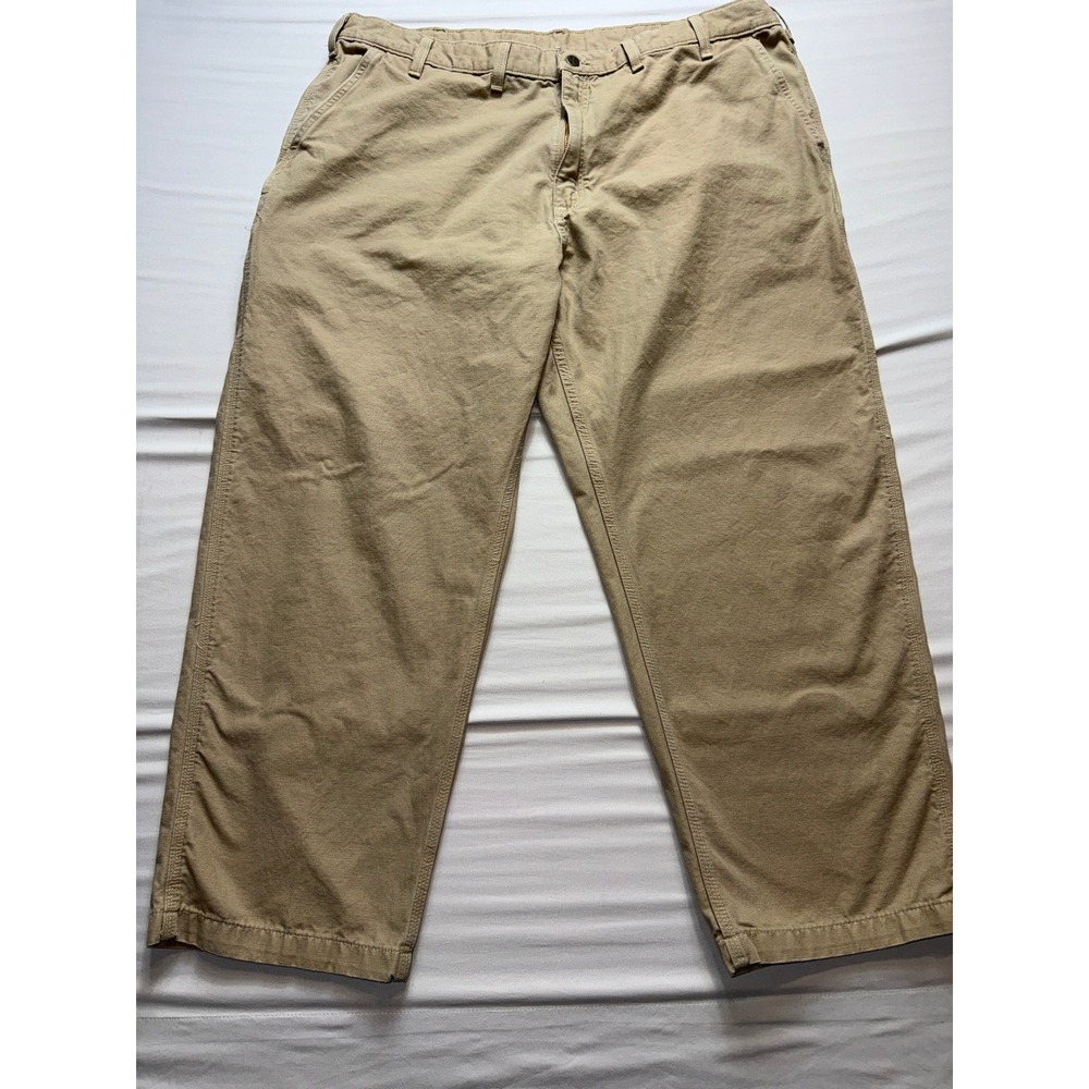 Carhartt B175 GKH Men 44x30 Khaki‎ Canvas Work Dungaree Pants Loose Fit Straight